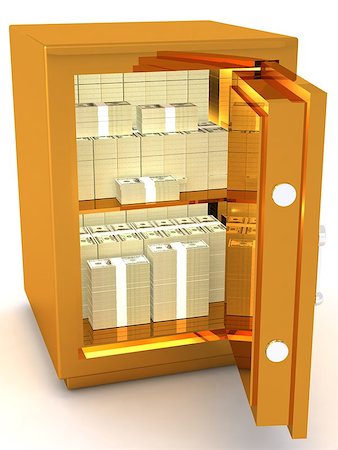 simsearch:400-04394836,k - 3D Rendering Of A Open  Metal Safe   With a bundle of banknotes Of Dollars Stock Photo - Budget Royalty-Free & Subscription, Code: 400-09009862
