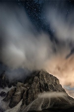 rolle pass - Cimon della Pala in the night with clouds and stars Stock Photo - Budget Royalty-Free & Subscription, Code: 400-09009921