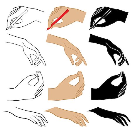 silhouette hand grasp - Set of twelve human hands, hand drawing vector illustrations isolated on the white background Photographie de stock - Aubaine LD & Abonnement, Code: 400-09000039