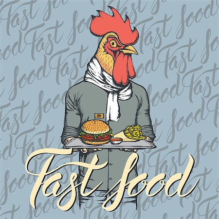 simsearch:400-09080674,k - Fast food vector concept. Illustration of rooster with burger and French fries Foto de stock - Super Valor sin royalties y Suscripción, Código: 400-09000285