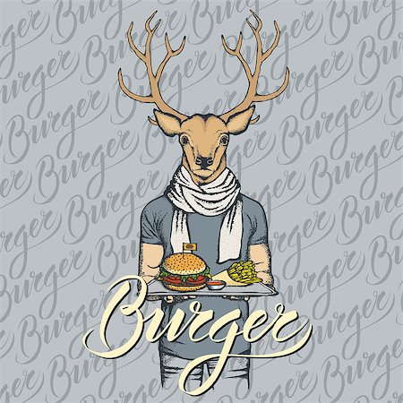 simsearch:400-09080674,k - Fast food vector concept. Illustration of deer with burger and French fries Foto de stock - Super Valor sin royalties y Suscripción, Código: 400-09000290