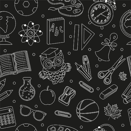 simsearch:400-07038979,k - Back to school seamless pattern, hand drawing, doodle style. Stationery endless background. Education Line repeating texture. Vector illustration Stockbilder - Microstock & Abonnement, Bildnummer: 400-09000334
