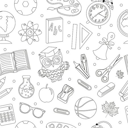 simsearch:400-07038979,k - Back to school seamless pattern, hand drawing, doodle style. Stationery endless background. Education Line repeating texture. Vector illustration Stockbilder - Microstock & Abonnement, Bildnummer: 400-09000345