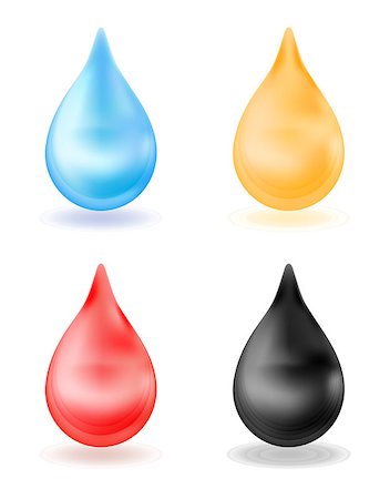 Set of realistic drops, yellow, blue, red, black. 3d drop isolated on white background. Water, blood, oil honey Vector illustration Stock Photo - Budget Royalty-Free & Subscription, Code: 400-09000347