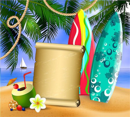 simsearch:400-05097844,k - old paper for your desighn on tropical background and exotic beverage and cocnuts and surfing boards vector Stock Photo - Budget Royalty-Free & Subscription, Code: 400-09000389
