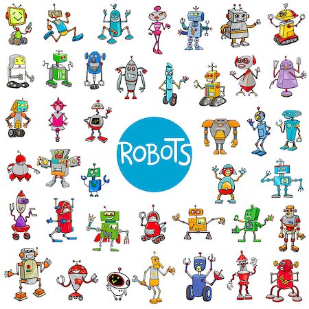 Cartoon Illustration of Robots Fantasy Characters Huge Set Stock Photo - Budget Royalty-Free & Subscription, Code: 400-09000496