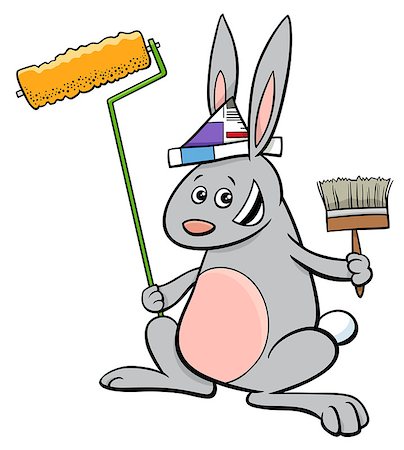 simsearch:400-07486756,k - Cartoon Illustration of Rabbit Painter Fantasy Animal Character Stock Photo - Budget Royalty-Free & Subscription, Code: 400-09000492