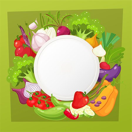 Vegetables top view frame. Farmers market menu design. Organic food poster. Cartoon style vector illustration. Foto de stock - Royalty-Free Super Valor e Assinatura, Número: 400-09000590