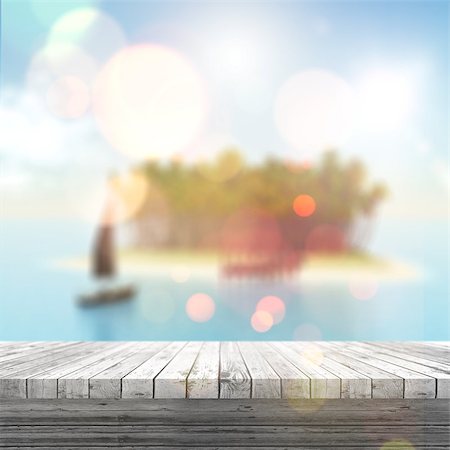 simsearch:400-09068018,k - 3D render of a white wooden table looking out to a defocussed tropical landscape Stock Photo - Budget Royalty-Free & Subscription, Code: 400-09000690