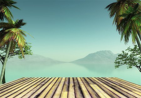 simsearch:400-09068018,k - 3D render of a wooden deck looking out to a tropical landscape Stock Photo - Budget Royalty-Free & Subscription, Code: 400-09000691