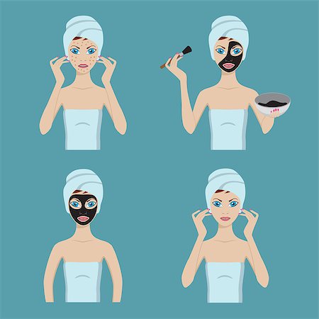 skin problem - Girl applies cosmetic mask on her face. Skin problems solution, home remedies. Also available as a Vector in Adobe illustrator EPS 10 format. Stock Photo - Budget Royalty-Free & Subscription, Code: 400-09000715