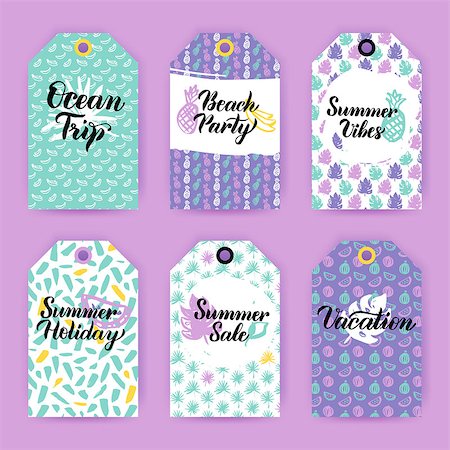 sea postcards vector - Summer Trendy Gift Labels. Vector Illustration of 80s Style Shop Tag Design with Handwritten Lettering. Stock Photo - Budget Royalty-Free & Subscription, Code: 400-09000755