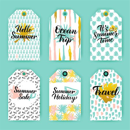 sea postcards vector - Summer Time Trendy Gift Labels. Vector Illustration of 80s Style Shop Tag Design with Handwritten Lettering. Stock Photo - Budget Royalty-Free & Subscription, Code: 400-09000752