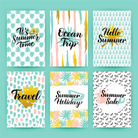 sea postcards vector - Summer Time Trendy Posters. Vector Illustration of 80s Style Postcard Design with Handwritten Lettering. Stock Photo - Budget Royalty-Free & Subscription, Code: 400-09000753