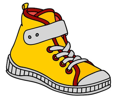 Hand drawing of a yellow, red and white childrens sport shoe Stock Photo - Budget Royalty-Free & Subscription, Code: 400-09000855