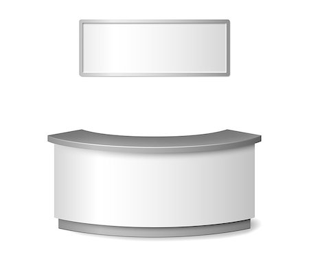 reception area - Blank White reception mockup. Round information desk or exhibition counter illustration isolated on white background. 3d reception vector illustration EPS 10. Photographie de stock - Aubaine LD & Abonnement, Code: 400-09000884