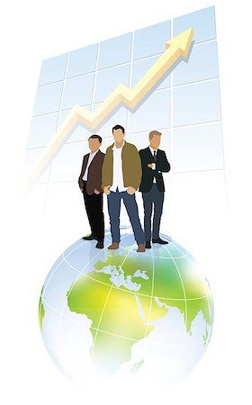 fashion maps illustration - Three businessmen standing on a top of world globe and in front of large chart. Stock Photo - Budget Royalty-Free & Subscription, Code: 400-09001019