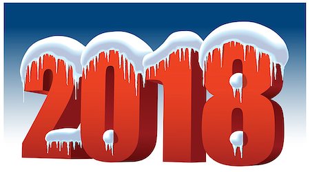 New Year 2018 with snow, icicles and ice on a blue background Stock Photo - Budget Royalty-Free & Subscription, Code: 400-09001028