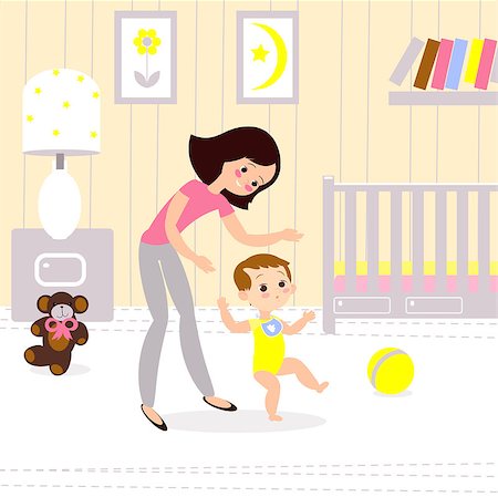 Mom and child in the childrens room. The first seps of the baby Stock Photo - Budget Royalty-Free & Subscription, Code: 400-09001021