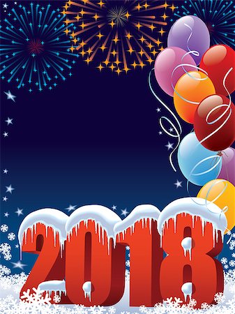 simsearch:400-07795877,k - New Year 2018 decoration with snow and icicles on a blue background with snowflakes. Stock Photo - Budget Royalty-Free & Subscription, Code: 400-09001030