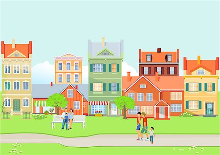 family in a suburban community - City view in summer Stock Photo - Budget Royalty-Free & Subscription, Code: 400-09001086