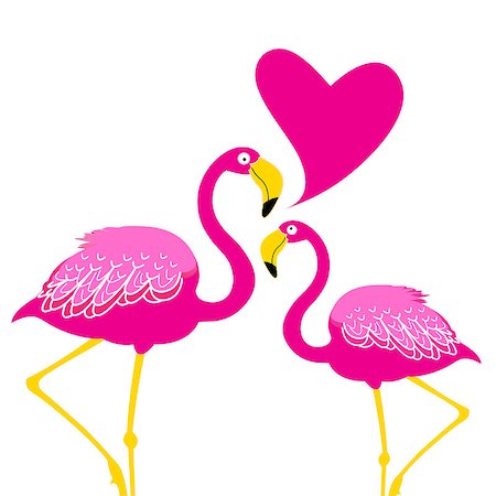 flamant rose - Festive card with pink flamingos in love on white background Photographie de stock - Aubaine LD & Abonnement, Code: 400-09001254