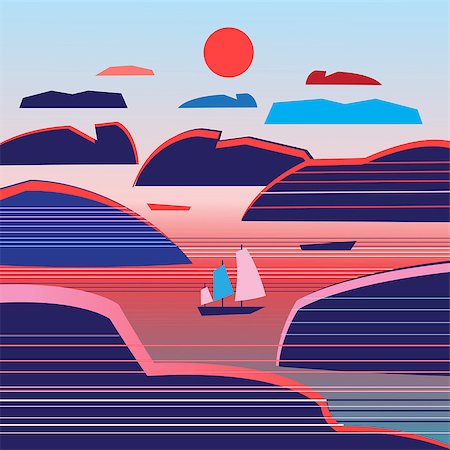 Bright vectorial landscape with islands in the sea and a boat Foto de stock - Super Valor sin royalties y Suscripción, Código: 400-09001259