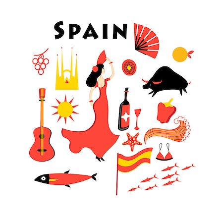 Vector set of elements to the theme of Spain on a white background Stock Photo - Budget Royalty-Free & Subscription, Code: 400-09001261