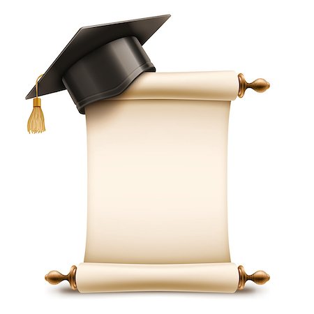 simsearch:400-04641615,k - Graduation cap on corner of blank unrolled diploma scroll . Education icon isolated on white background Foto de stock - Royalty-Free Super Valor e Assinatura, Número: 400-09001338