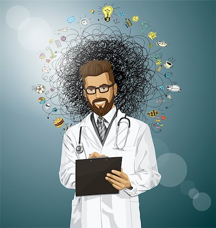 simsearch:400-07216659,k - Vector hipster doctor man writing something with marker on clipboard Photographie de stock - Aubaine LD & Abonnement, Code: 400-09001366