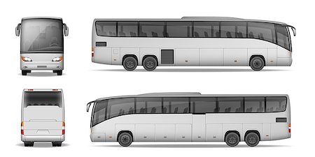 simsearch:400-08162481,k - Coach bus isolated on white background. Travel Passenger Bus for advertising and your design. Realistic coach mockup Side, Front and Back view. Vector illustration EPS 10 Stock Photo - Budget Royalty-Free & Subscription, Code: 400-09001463