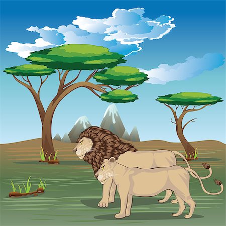 African savannah landscape with couple of lions. Stock Photo - Budget Royalty-Free & Subscription, Code: 400-09001487