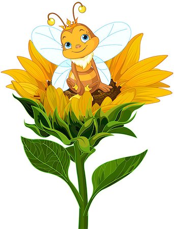 queen bee - Illustration of a cute queen bee sits on sunflower Stock Photo - Budget Royalty-Free & Subscription, Code: 400-09001515