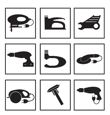 Tools mechanic icons set, black silhouette. Element logo tools, isolated on a white background. Vector illustration Stockbilder - Microstock & Abonnement, Bildnummer: 400-09001527
