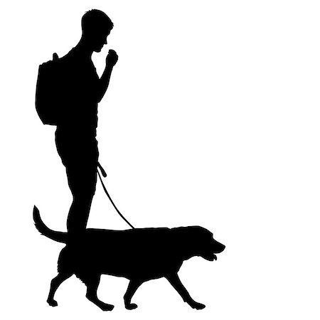 simsearch:400-09081887,k - Silhouette of man and dog on a white background. Fotografie stock - Microstock e Abbonamento, Codice: 400-09001583