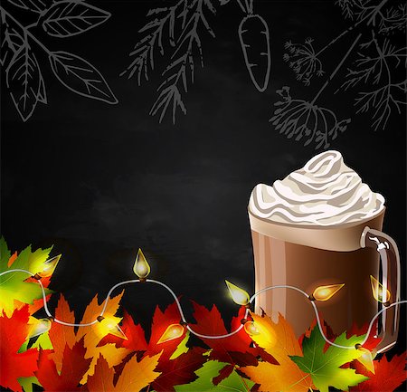 drawn images of maple leaves - Chalkboard with autumn leaves and cup Hot chocolate Stock Photo - Budget Royalty-Free & Subscription, Code: 400-09001601