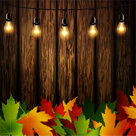 drawn images of maple leaves - Wooden wall with autumn leaves and falling leaves vector illustration Stock Photo - Budget Royalty-Free & Subscription, Code: 400-09001615