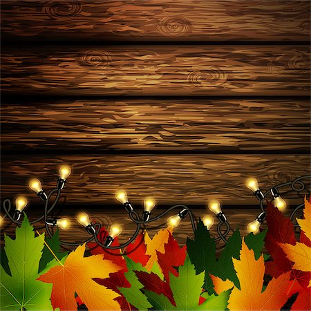 drawn images of maple leaves - Wooden wall with autumn leaves and falling leaves vector illustration Stock Photo - Budget Royalty-Free & Subscription, Code: 400-09001616