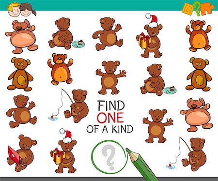 simsearch:400-09091850,k - Cartoon Illustration of Find One of a Kind Educational Activity for Children with Teddy Bear Characters Stock Photo - Budget Royalty-Free & Subscription, Code: 400-09001641