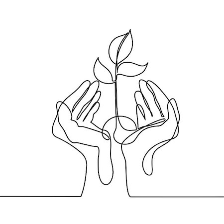 fingers outline drawing - Continuous line drawing. Hands palms together with growth plant. Vector illustration Stock Photo - Budget Royalty-Free & Subscription, Code: 400-09001675