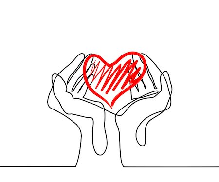 fingers outline drawing - Hands holding a heart. Continuous line drawing. Vector illustration Stock Photo - Budget Royalty-Free & Subscription, Code: 400-09001676