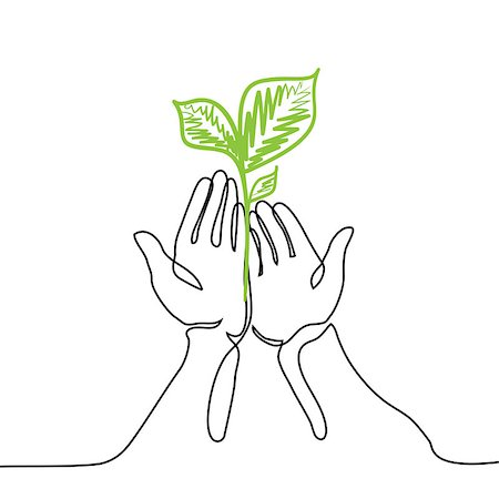 fingers outline drawing - Hands holds a living green plant seedling. Continuous line drawing. Vector illustration Stock Photo - Budget Royalty-Free & Subscription, Code: 400-09001673