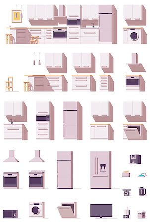 Vector low poly kitchen equipment and furniture set Stock Photo - Budget Royalty-Free & Subscription, Code: 400-09001799