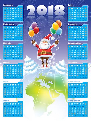 simsearch:400-07795877,k - Smiling Santa Claus standing on a top of world globe, New Calendar 2018 in the background. Stock Photo - Budget Royalty-Free & Subscription, Code: 400-09001804