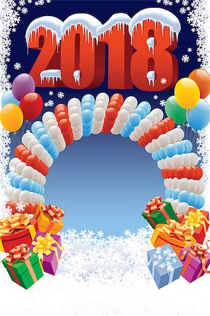 simsearch:400-07795877,k - New Year 2018 decoration on white winter background with balloons and gifts. Stock Photo - Budget Royalty-Free & Subscription, Code: 400-09001829