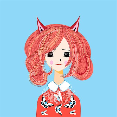 retro beauty salon images - Vector funny cartoon portrait of a girl with red hair and fox ears Photographie de stock - Aubaine LD & Abonnement, Code: 400-09001846