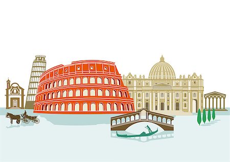 Landmarks in Italy, illustration Foto de stock - Super Valor sin royalties y Suscripción, Código: 400-09001884
