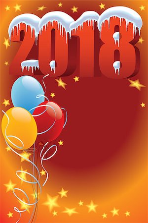 simsearch:400-07795877,k - New Year 2018 with snow, icicles and balloons on a red background Stock Photo - Budget Royalty-Free & Subscription, Code: 400-09001901