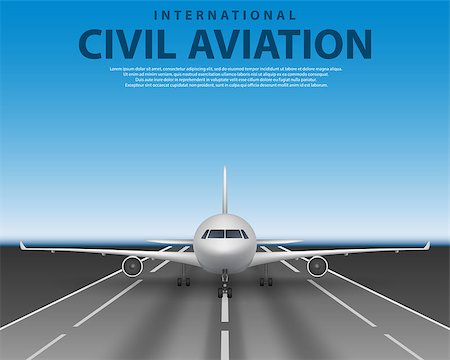Civil passenger airliner jet on runway. Commercial realistic airplane concept front view. Plane in blue sky, travel agency advertisement poster design EPS 10 Stock Photo - Budget Royalty-Free & Subscription, Code: 400-09001925