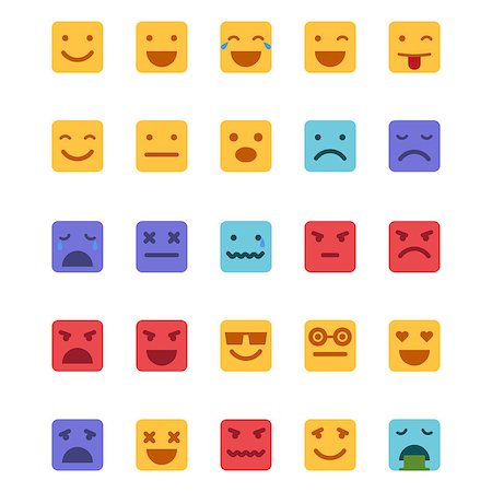 Squared emoticons vector icons set on isolated white background. Foto de stock - Royalty-Free Super Valor e Assinatura, Número: 400-09001926